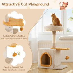 Costway Cat Tree For Indoor Kittens Cute Kitty Tower W/ Plush Perch & Condo - thumbnail 8