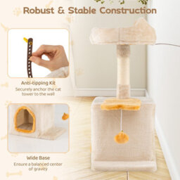 Costway Cat Tree For Indoor Kittens Cute Kitty Tower W/ Plush Perch & Condo - thumbnail 9
