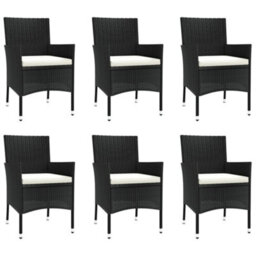 Berkfield 7 Piece Garden Dining Set With Cushions Black Poly Rattan - thumbnail 4