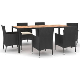 Berkfield 7 Piece Garden Dining Set With Cushions Black Poly Rattan - thumbnail 2