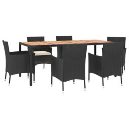 Berkfield 7 Piece Garden Dining Set With Cushions Black Poly Rattan - thumbnail 3