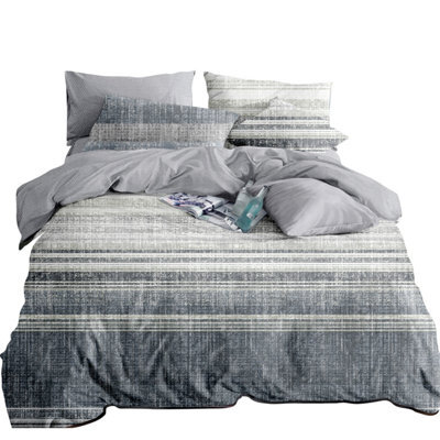 Neel Blue King Size Printed Duvet Cover & 2 Matching Pillow Cases - Grey & Blue - image 1