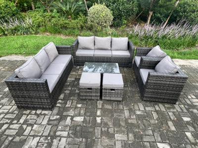 Fimous Wicker Pe Rattan Sofa Set Outdoor Patio Garden Furniture With 2 Armchairs Oblong Coffee Table 2 Small Footstools - image 1