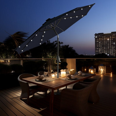Sundaze 2.7M Black Garden Parasol Umbrella With Solar Led Lights And Crank Tilt Function Outdoor Patio - image 1