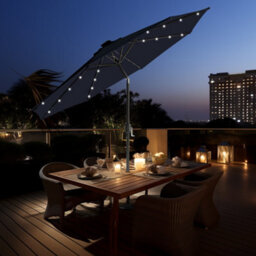 Sundaze 2.7M Black Garden Parasol Umbrella With Solar Led Lights And Crank Tilt Function Outdoor Patio - thumbnail 1