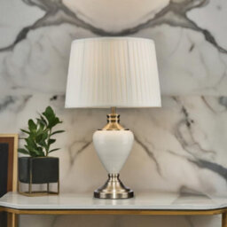 Lighting Supermarket Hepburn Large Ceramic Table Lamp Ivory Pleated Shade Cream Brass Finish 58Cm - thumbnail 3