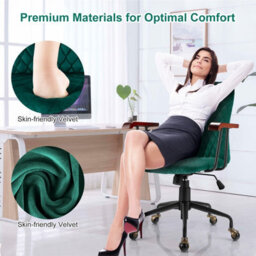 Costway Velvet Leisure Chair Adjustable Swivel Home Office Chair Rolling Computer Chair - thumbnail 8