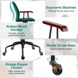 Costway Velvet Leisure Chair Adjustable Swivel Home Office Chair Rolling Computer Chair - thumbnail 7