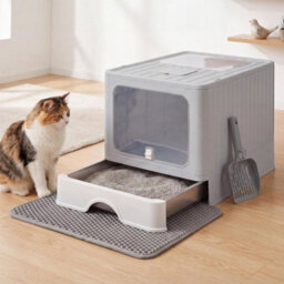 Skylos Cat Litter Box Stainless Steel,enclosed Drawer Control Foldable Grey - thumbnail 1
