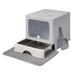 Skylos Cat Litter Box Stainless Steel,enclosed Drawer Control Foldable Grey - thumbnail 2