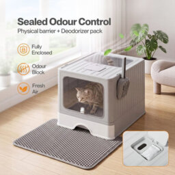 Skylos Cat Litter Box Stainless Steel,enclosed Drawer Control Foldable Grey - thumbnail 5