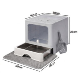 Skylos Cat Litter Box Stainless Steel,enclosed Drawer Control Foldable Grey - thumbnail 4