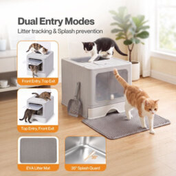 Skylos Cat Litter Box Stainless Steel,enclosed Drawer Control Foldable Grey - thumbnail 7