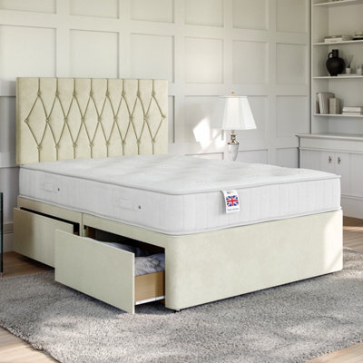 Divan Base Direct Lino Stone Platform Top Divan Bed Base 5Ft King Size With 4 Drawers + Matera Strutted Headboard - image 1