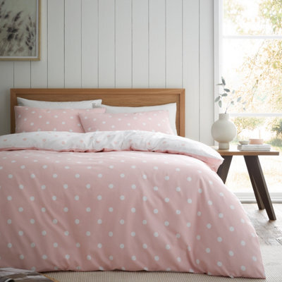 Catherine Lansfield Brushed Polka Dot Pink Duvet Cover Set Single Bedding Set - image 1