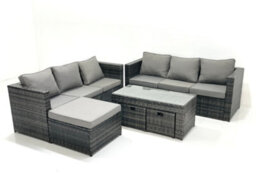 Fimous Garden Outdoor Rattan Furniture Set With Sofa Coffee Table 3 Footstools Dark Grey Mixed - thumbnail 2