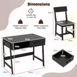 Costway Kids Desk And Chair Set Wooden Childrens Study Desk Set W/ Drawer-Dark - thumbnail 2