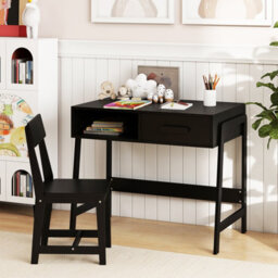 Costway Kids Desk And Chair Set Wooden Childrens Study Desk Set W/ Drawer-Dark - thumbnail 5