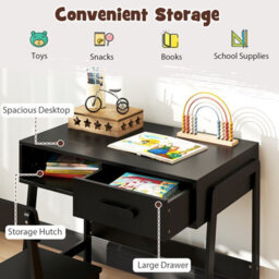 Costway Kids Desk And Chair Set Wooden Childrens Study Desk Set W/ Drawer-Dark - thumbnail 7