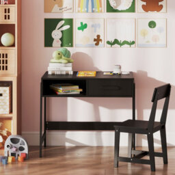 Costway Kids Desk And Chair Set Wooden Childrens Study Desk Set W/ Drawer-Dark - thumbnail 4