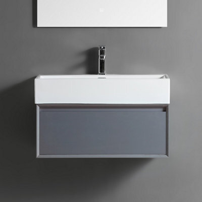 Homestylestore 750mm Black Grey Wall Hung Waterproof Bathroom Vanity Unit - image 1