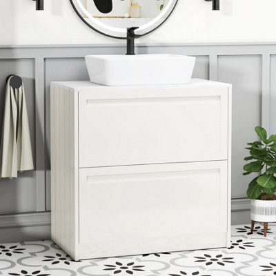 Royal Bathrooms Royal Bathroom Elmore 800mm Classic White Freestanding Countertop Bathroom Vanity Unit 2 Drawer With Cube Basin - image 1