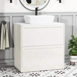 Royal Bathrooms Royal Bathroom Elmore 800mm Classic White Freestanding Countertop Bathroom Vanity Unit 2 Drawer With Cube Basin - thumbnail 1