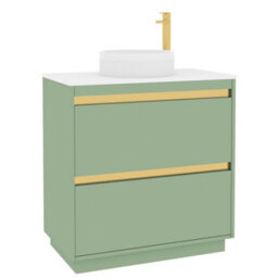 Royal Bathrooms Orion 800mm Mint Sage Floor Standing Plain White Countertop Vanity Unit 2 Drawer With Round Basin & Brushed Brass Accent Trim - thumbnail 6
