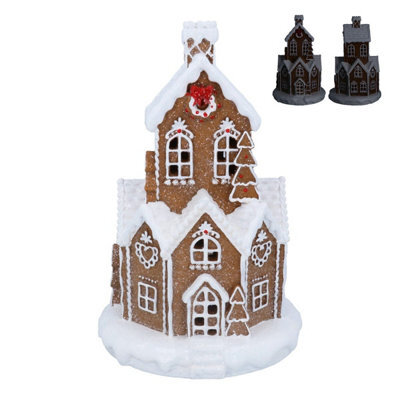 Gisela Graham Christmas Large White Snowy Light-Up Gingerbread House 32.5 X 21 Cm