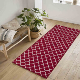 Machine Washable Trellis Design Anti Slip Doormats Red 67X220 Cm - thumbnail 1