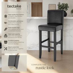 Tectake Bar Stools With A Padded Backrest And Faux Leather Cover - Black, Set Of 6 - thumbnail 2