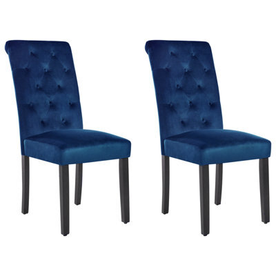 Beliani Set Of 2 Dining Chairs Velva Velvet Dark Blue - image 1