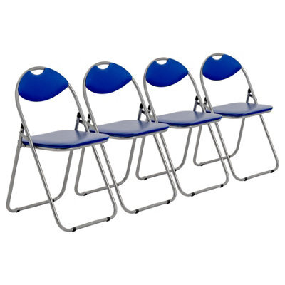 Harbour Housewares Padded Folding Chairs - Blue/silver - Pack Of 4 - image 1
