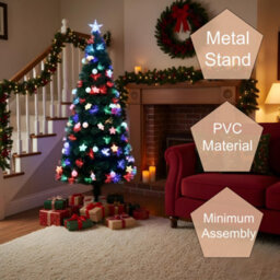 Shatchi 6Ft/180Cm Pastel Stars And Baubles Fibre Optic Christmas Tree Led Pre-Lit - thumbnail 9