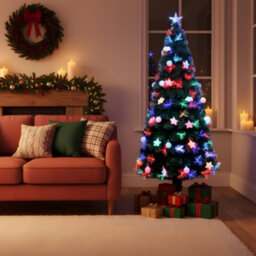 Shatchi 6Ft/180Cm Pastel Stars And Baubles Fibre Optic Christmas Tree Led Pre-Lit - thumbnail 2