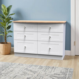 Santander Ready Assembled Matt White & Oak 6 Drawer Wide Chest (H)792mm (W)1117mm (D)414mm