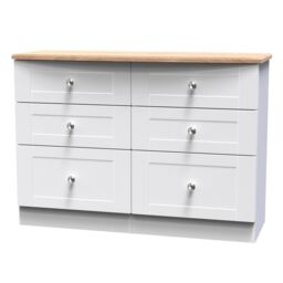 Santander Ready Assembled Matt White & Oak 6 Drawer Wide Chest (H)792mm (W)1117mm (D)414mm - thumbnail 2