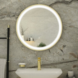 Rak Ceramics Picture Round 800mm Led Illuminated Bathroom Mirror With Touch Sensor & Demister Pad, Brushed Gold
