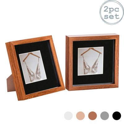 "Nicola Spring 8 X 8"" Photo Frames - Dark Wood/black Mount - 3D Picture Frame Box Portrait Display Case (4 X 4"" Mount) Set Of 2" - image 1