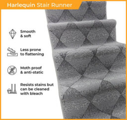 Harlequin Stair Runner - Soft & Durable Carpet Runner For Stairs & Staircases, Multiple Lengths - thumbnail 3