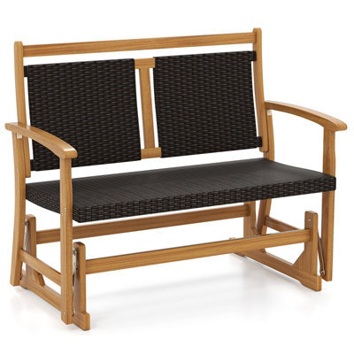 Costway Patio Rattan Glider Bench Outdoor 2-Person Rocking Loveseat W/ Acacia Wood Frame - image 1