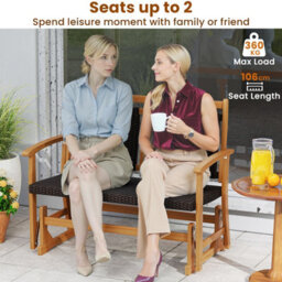 Costway Patio Rattan Glider Bench Outdoor 2-Person Rocking Loveseat W/ Acacia Wood Frame - thumbnail 5
