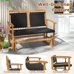Costway Patio Rattan Glider Bench Outdoor 2-Person Rocking Loveseat W/ Acacia Wood Frame - thumbnail 9