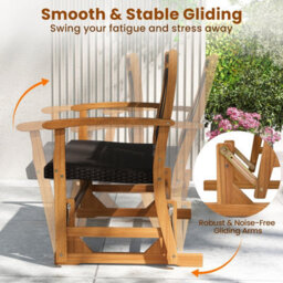 Costway Patio Rattan Glider Bench Outdoor 2-Person Rocking Loveseat W/ Acacia Wood Frame - thumbnail 6