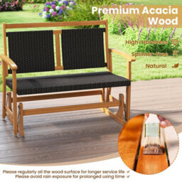 Costway Patio Rattan Glider Bench Outdoor 2-Person Rocking Loveseat W/ Acacia Wood Frame - thumbnail 7