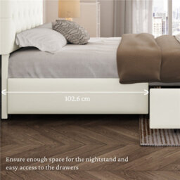Yaheetech 5Ft King Faux Leather Upholstered Bed Frame With Adjustable Headboard And 2 Drawers, Cream - thumbnail 5