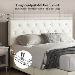 Yaheetech 5Ft King Faux Leather Upholstered Bed Frame With Adjustable Headboard And 2 Drawers, Cream - thumbnail 4