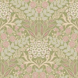 Grandeco Belevedere Arts And Crafts Floral Damask, Green - thumbnail 1