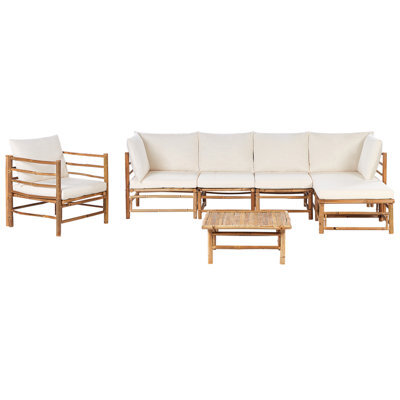 Beliani Garden Lounge Set With Table 6 Seater Cerreto Left Hand Bamboo Off-White