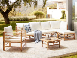 Beliani Garden Lounge Set With Table 6 Seater Cerreto Left Hand Bamboo Off-White - thumbnail 2